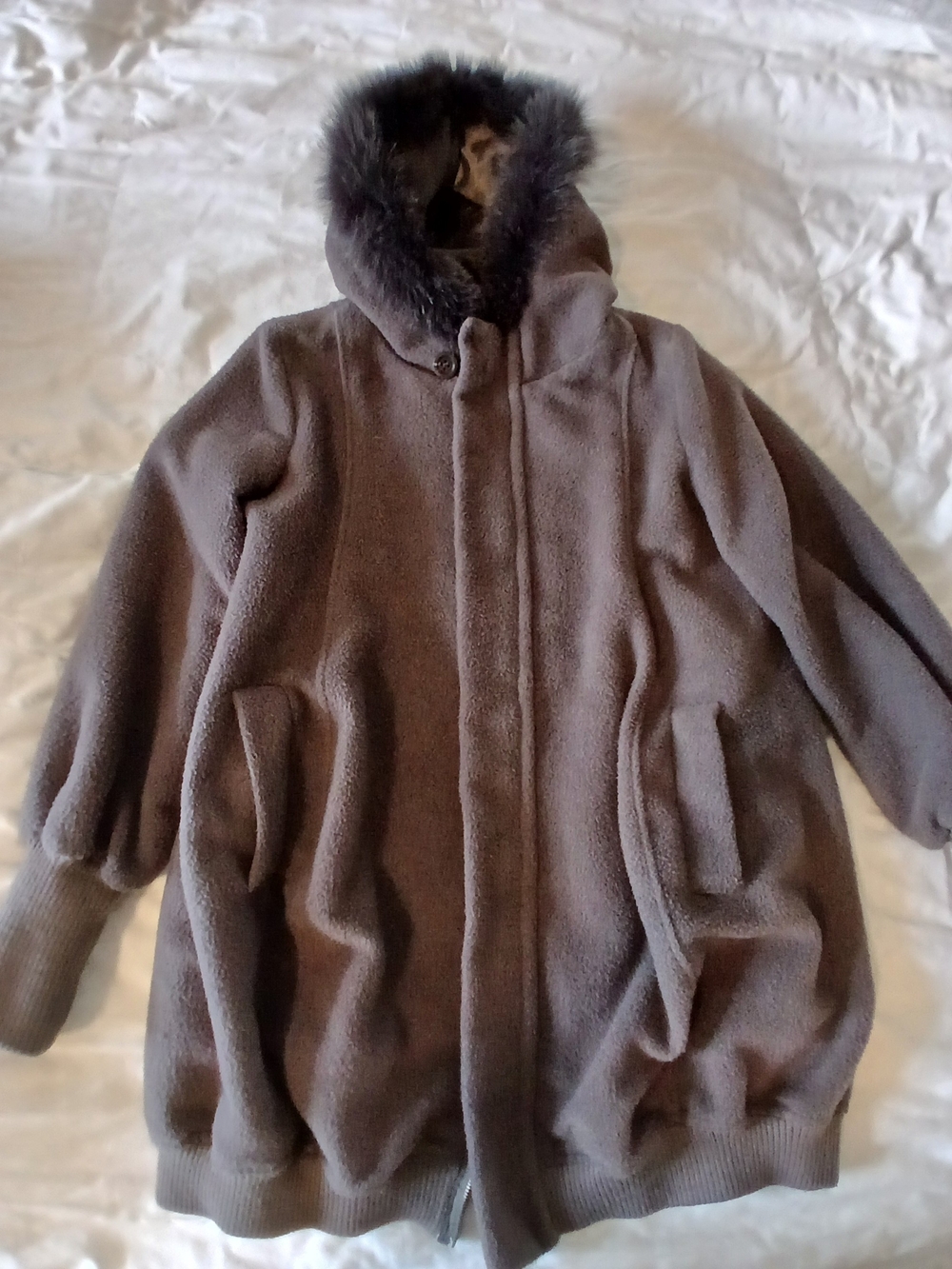 Vintage Oversize Balloon Style Wool Coat With Real Fur Trim Size Small